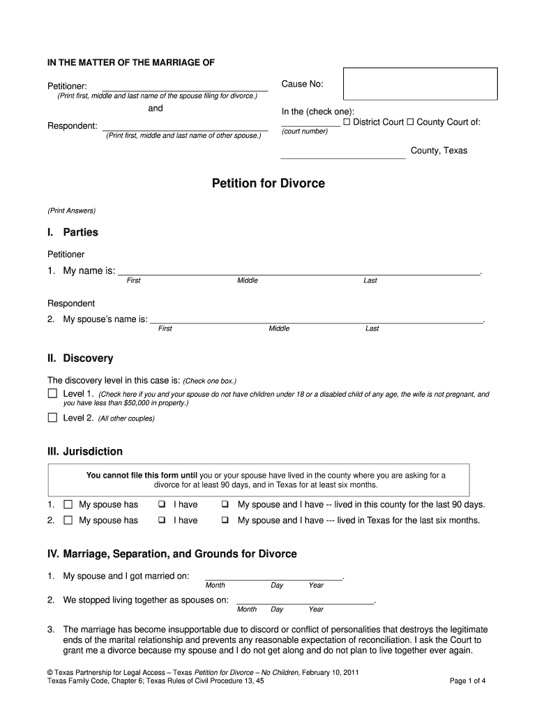 Printable Divorce Petition Form Printable Forms Free Online