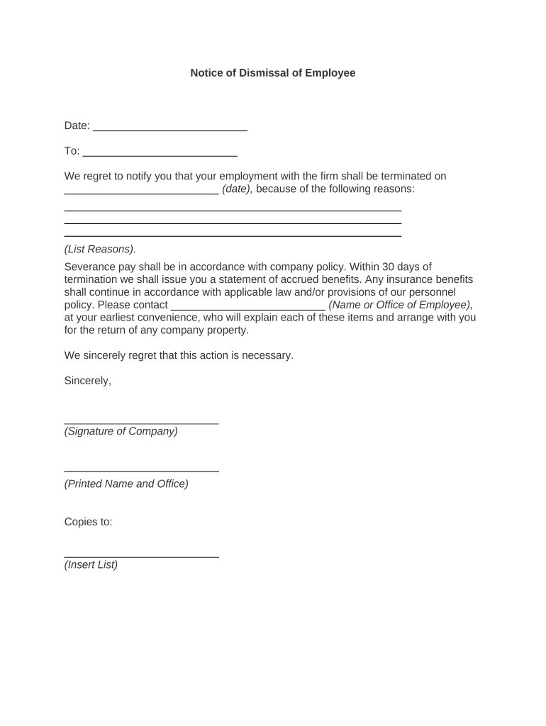 Notice Dismissal Employee Form Fill Out And Sign Printable Pdf
