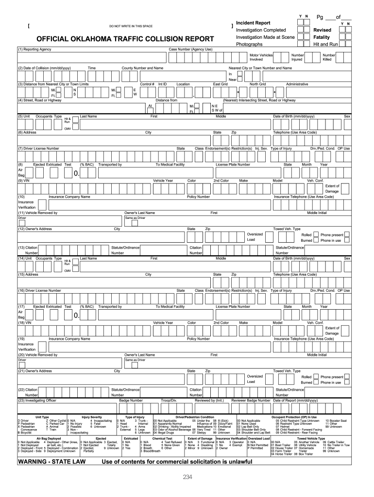 Oklahoma Highway Patrol Accident Reports Form Fill Out And Sign