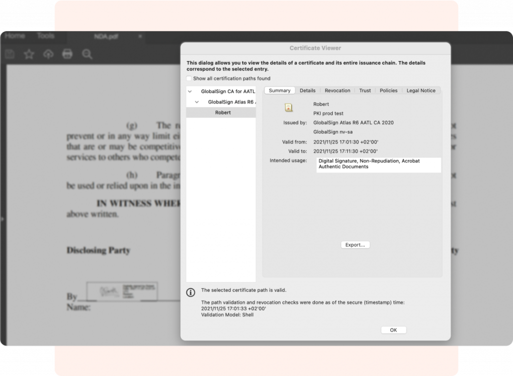 How to view signNow's PK certificate