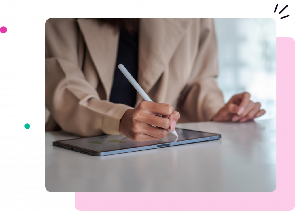 Woman signing electronically on a tablet device