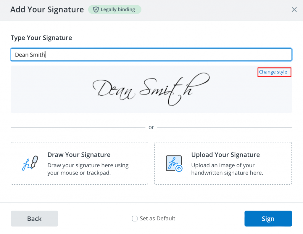 This image shows how to change style of your electronic signature in your SignNow account