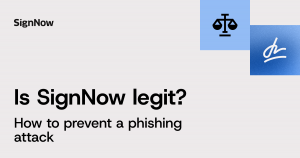 A grey and blue blog thumbnail image with text: Is SignNow legit?