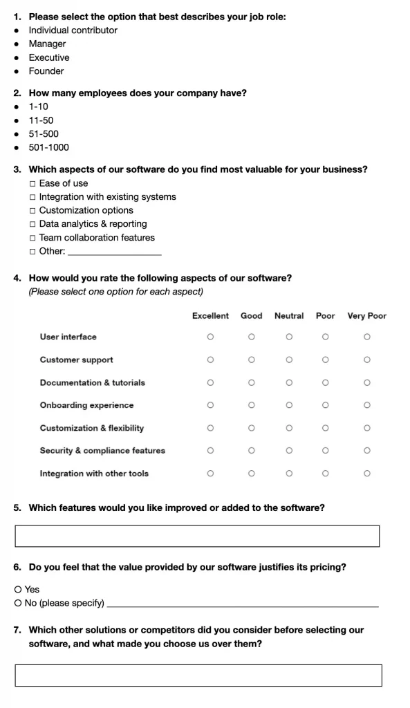 This image shows customer satisfaction survey template for B2B - SaaS