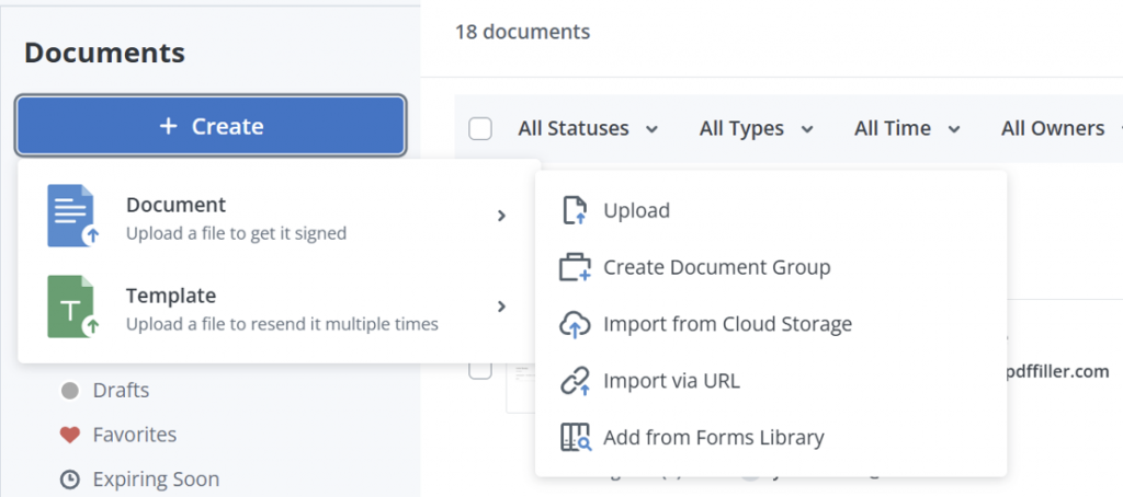 The SignNow interface fragment showing options to upload a document.