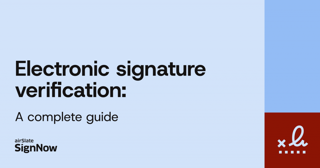 A blue blog cover image with text: electronic signature verification.