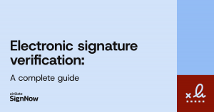 A blue blog cover image with text: electronic signature verification.