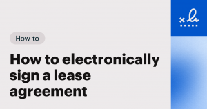 A beige and blue blog thumbnail image with text: How to electronically sign a lease agreement