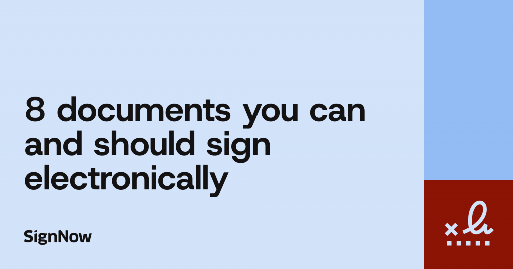 A blue blog thumbnail image with text: 8 documents you can and should sign electronically.