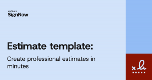 A blue blog thumbnail image with text: Estimate template.