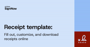 A blue blog thumbnalil image with text: Receipt template: Fill out, customize, and download receipts online