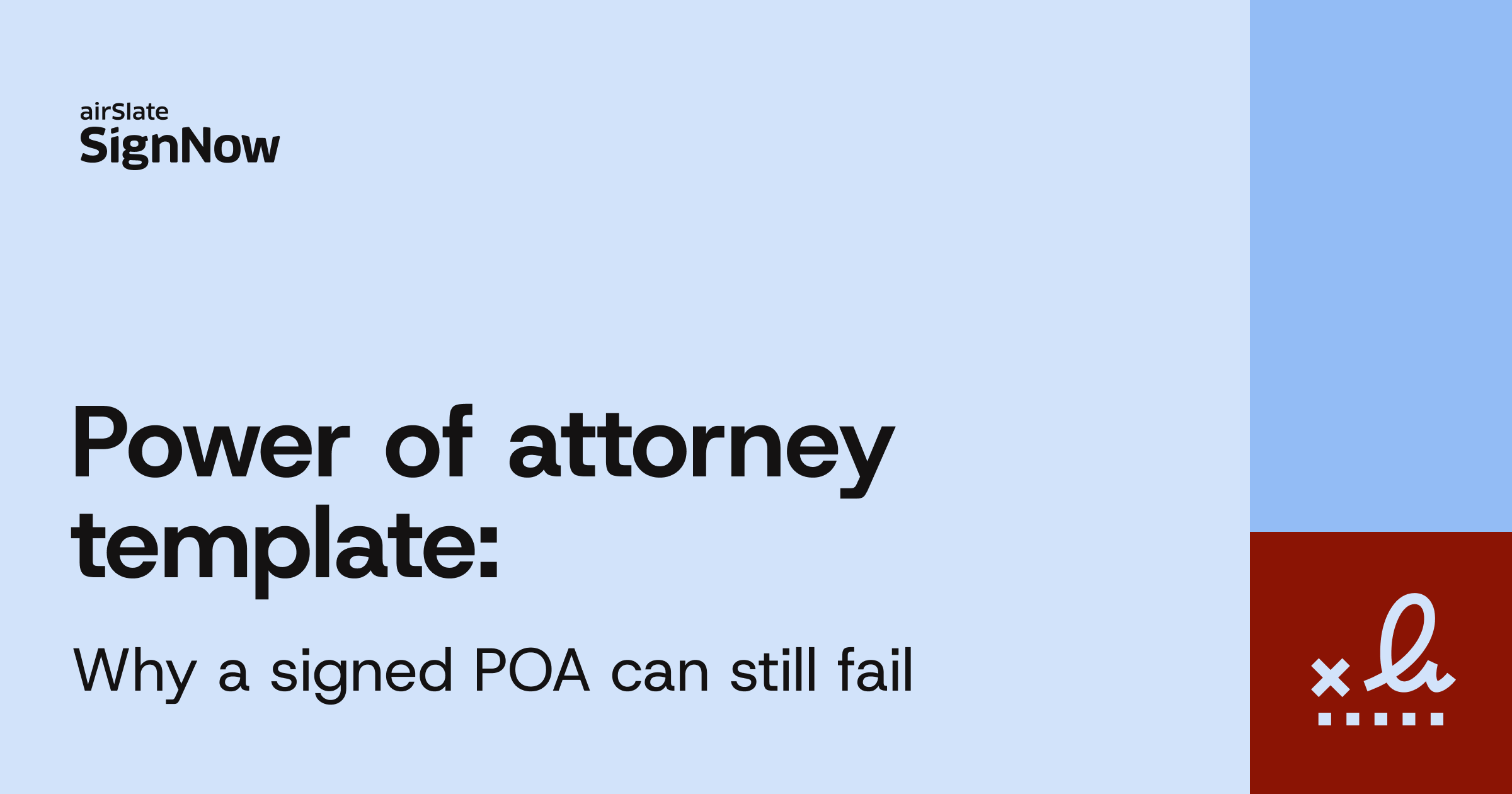 A blue blog thumbnali image with text: Power of attorney template.