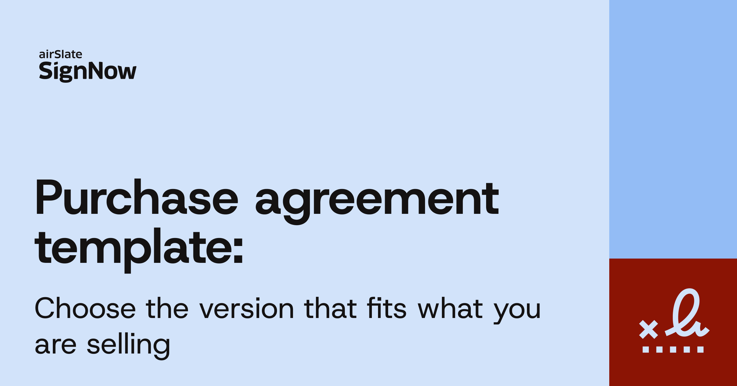 A blue blog thumbnail image with text: Purchase agreement template.