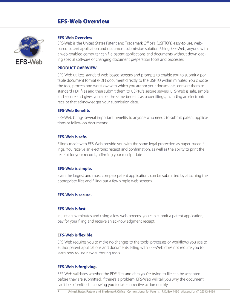 United States Patent EFS Web Application to Registration  Form