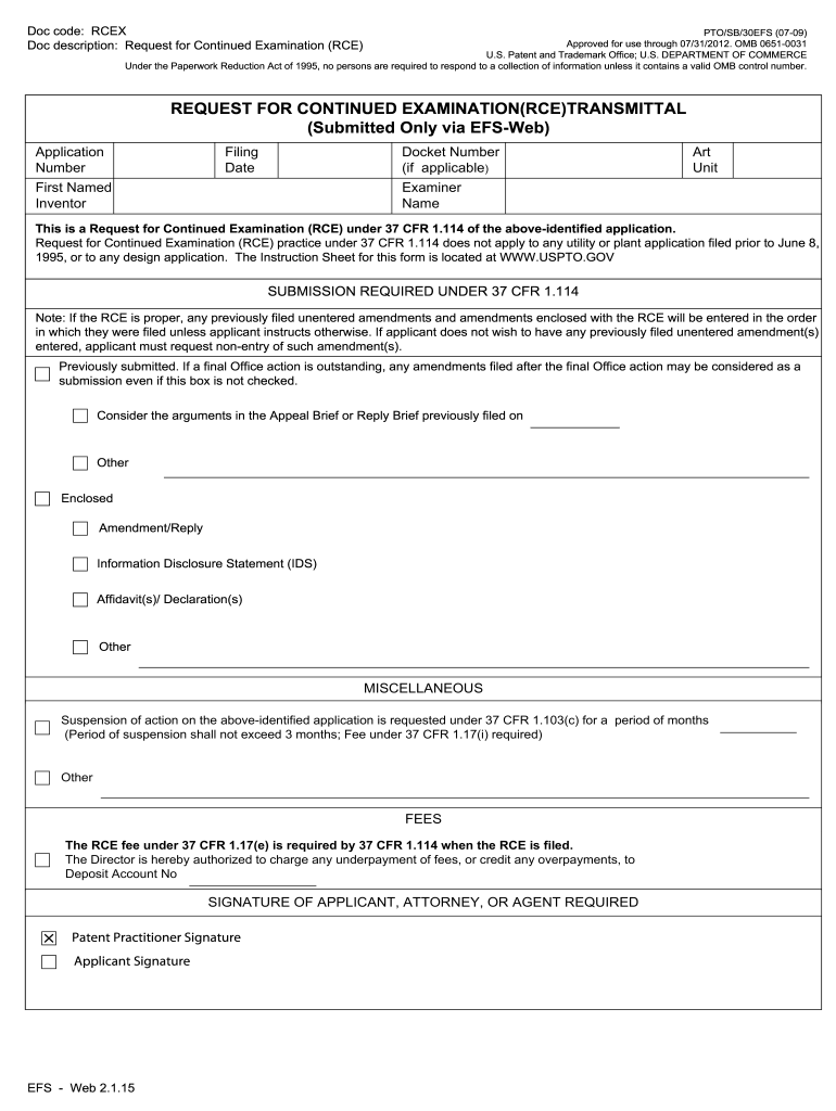 Continued Examination Form 2009-2025