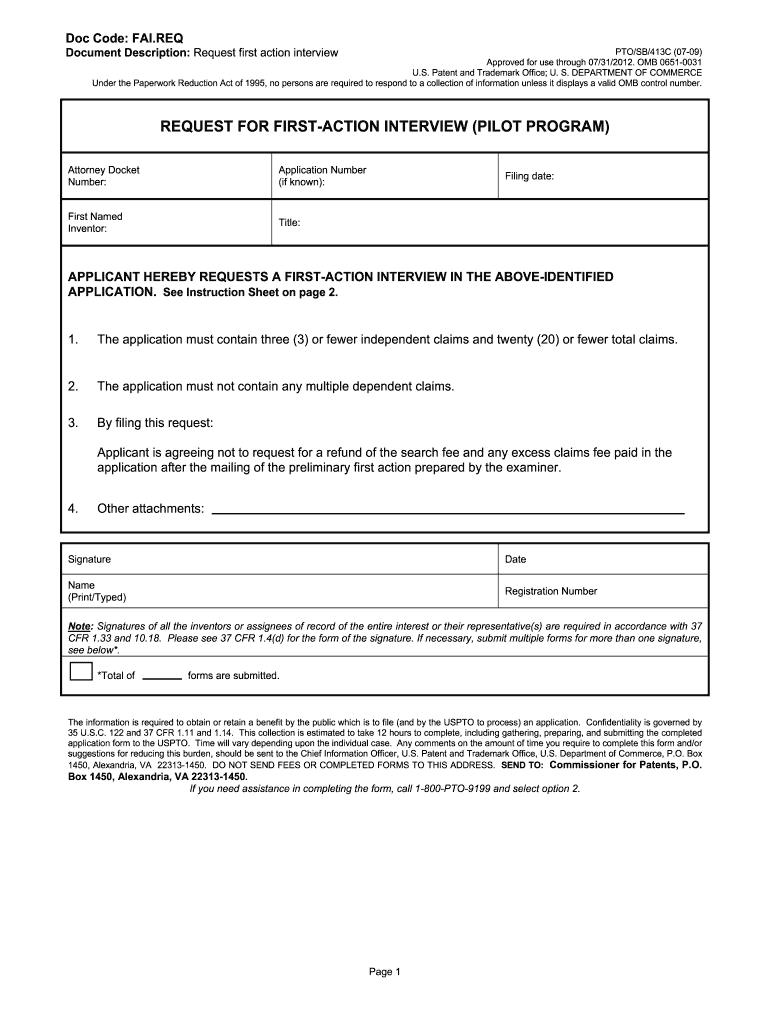 REQUEST for FIRST ACTION INTERVIEW  U S Patent and    Uspto  Form