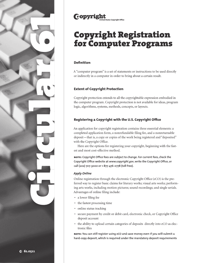 Us Copyrgith Office Online Application for Computer Program Form