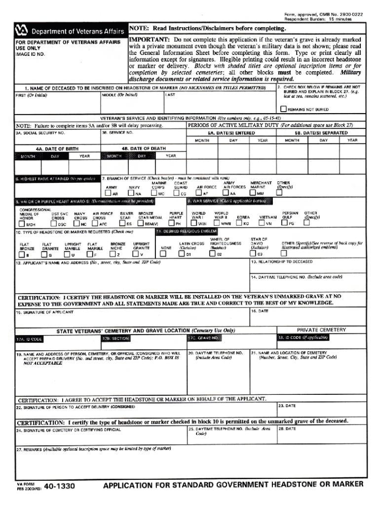  Va Form 40 1330 Fillable 2017