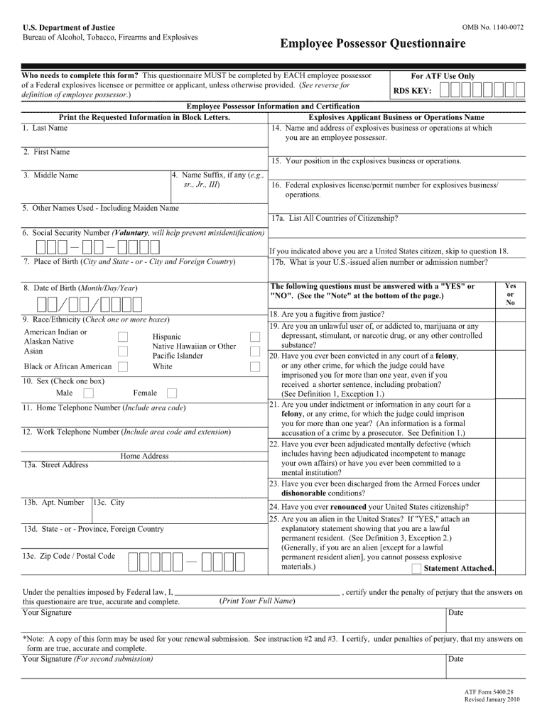 Employee Possessor  Form