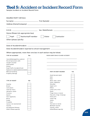 Tool 5 Accident or Incident Record Form Hsa