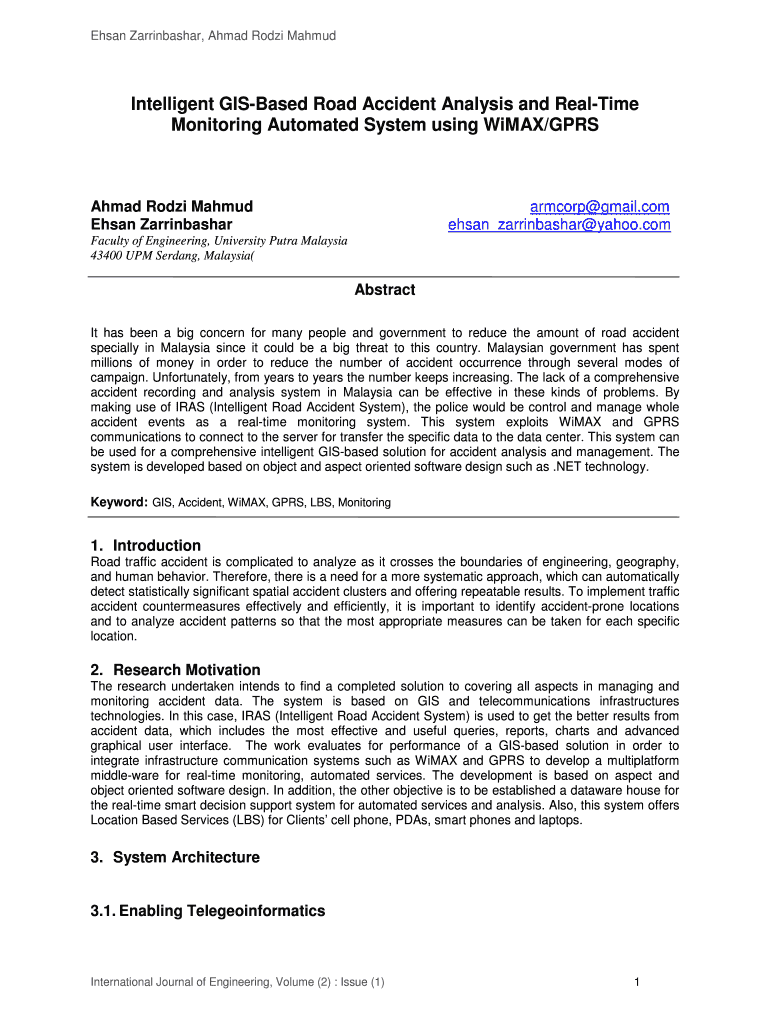Intelligent Gis Based Road Accident Analysis and Real Time Monitoring Automated System Using Wimaxgprs Form
