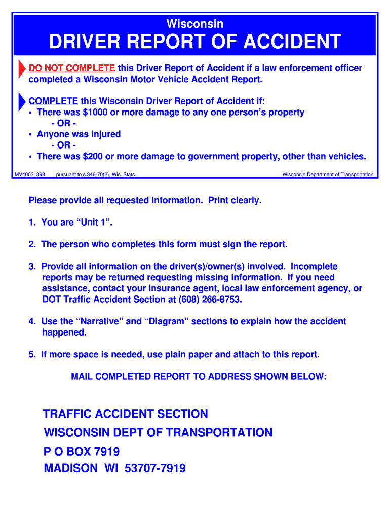  Wisconsin Dot Self Reporting Accident Form 2014