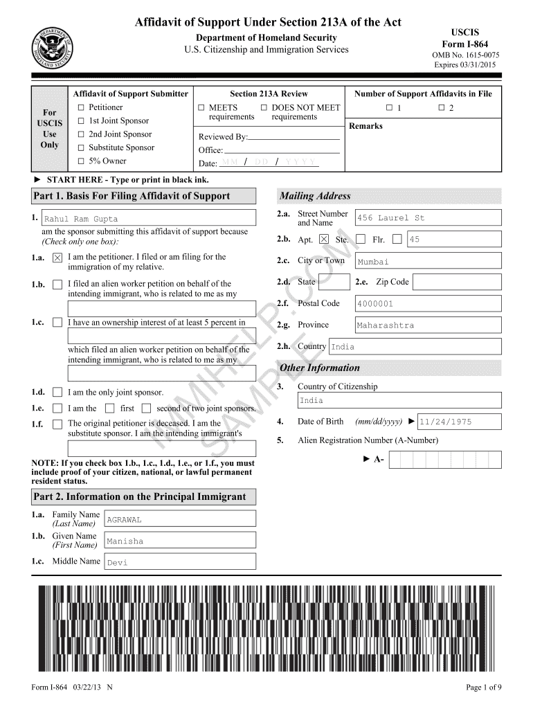 Get and Sign Form I 864 Sample