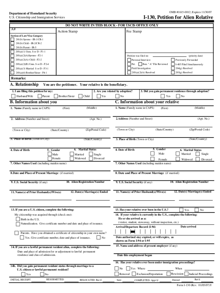 Free Printable I 130 Form