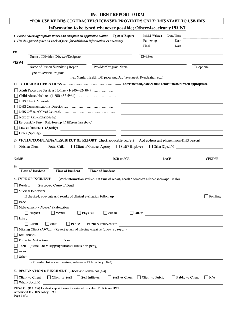  Dhs Reportable Incident Form 2005-2023