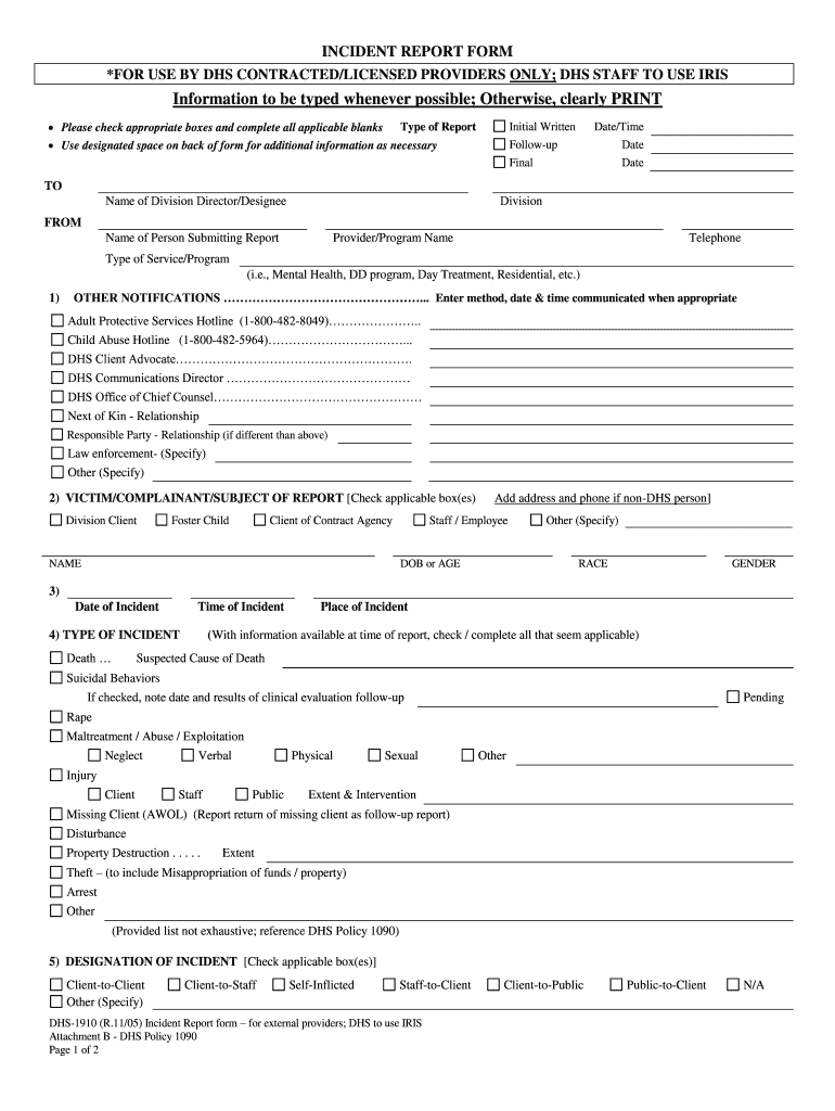  Dhs Reportable Incident Form 2005-2024