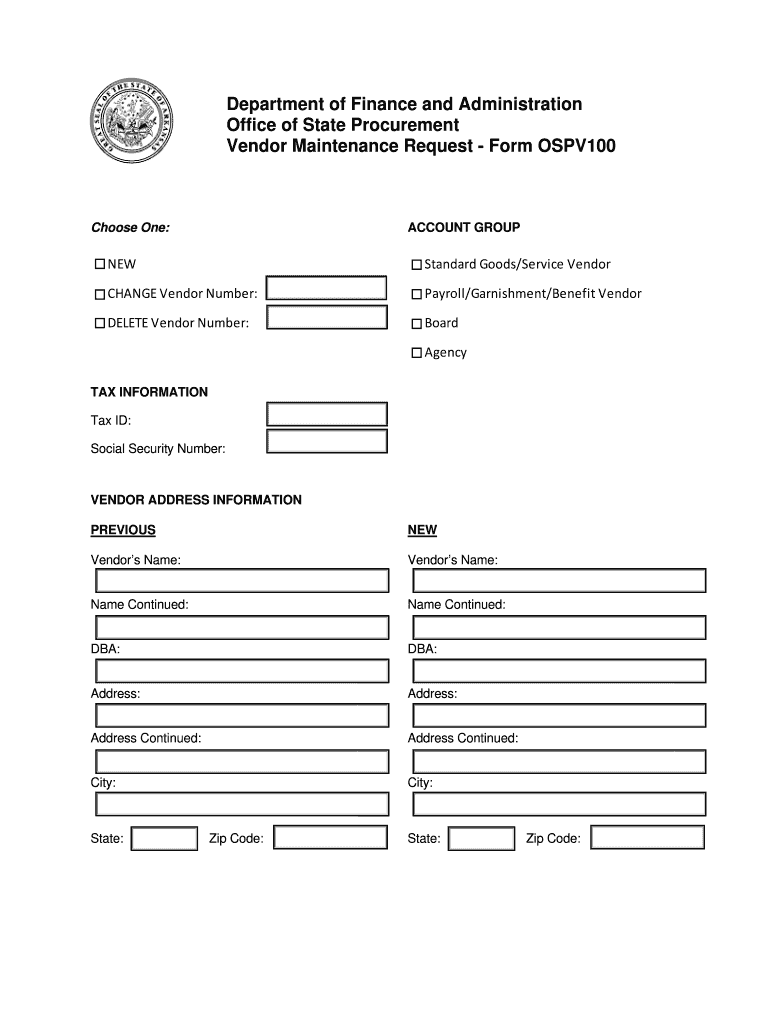 Arkansas Vendor Maintenance Form