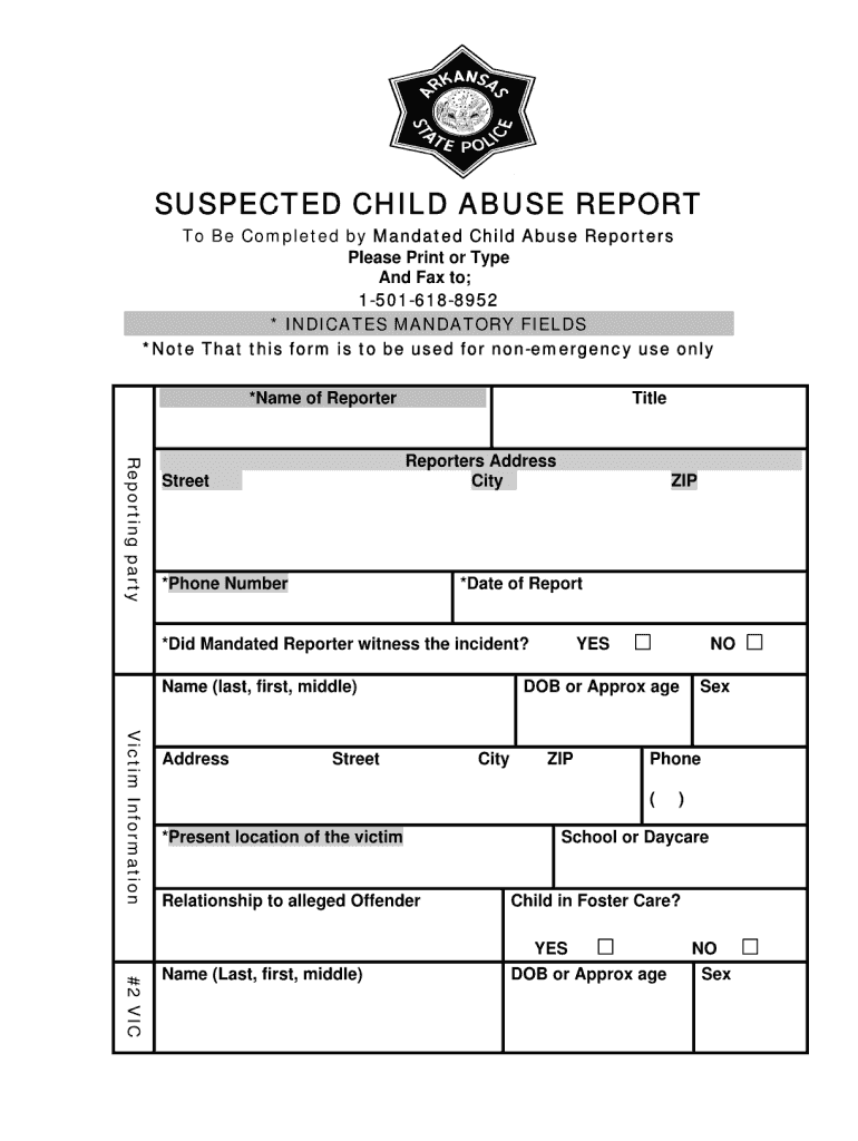 Arkansas Child Abuse Form