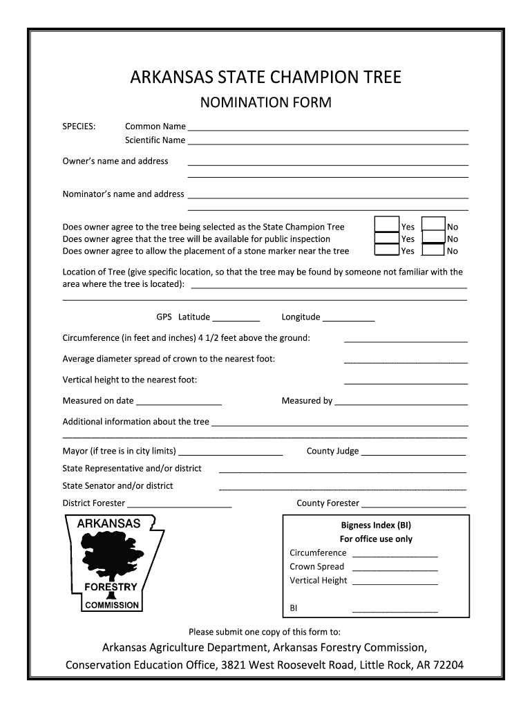 Nomination Form  Arkansas Forestry Commission  Forestry Arkansas