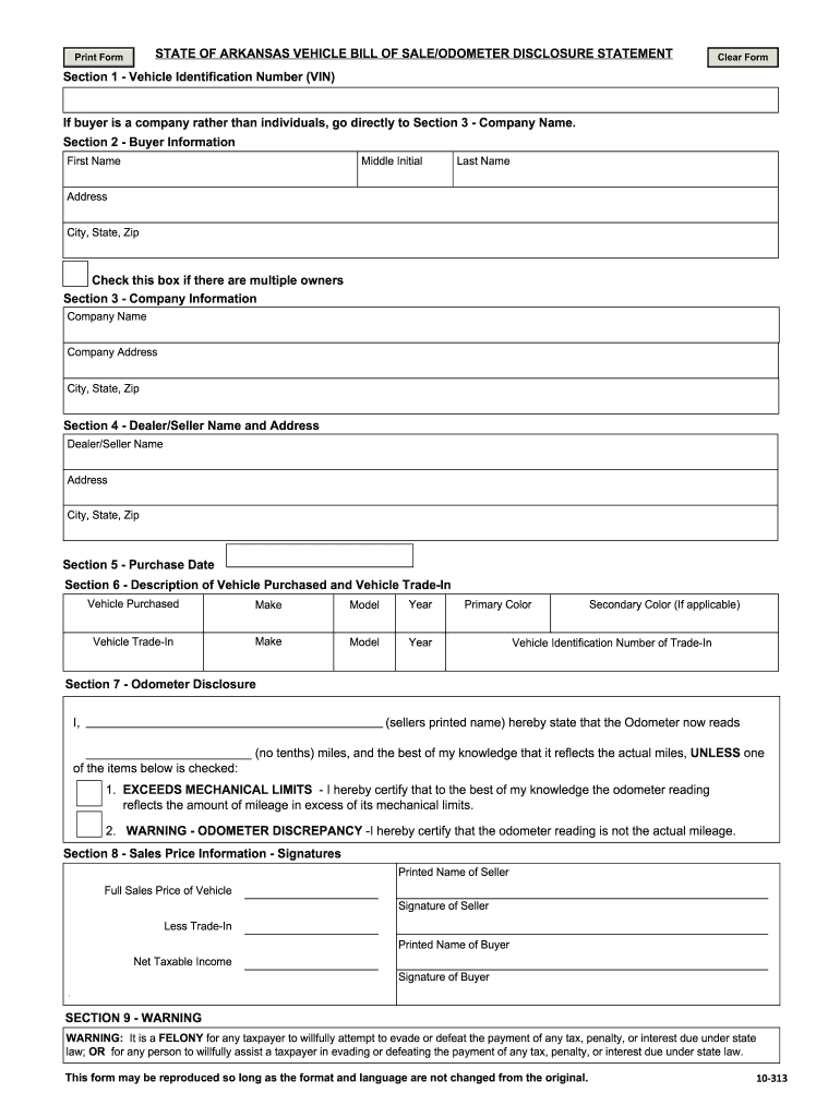 Arkansas Bill of Sale  Form