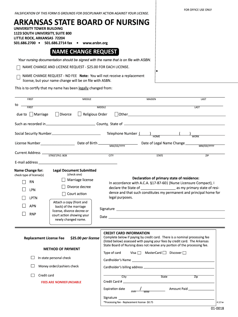  How to Notify the Arkansas State Board of Nursing of a Name Change Form 2012