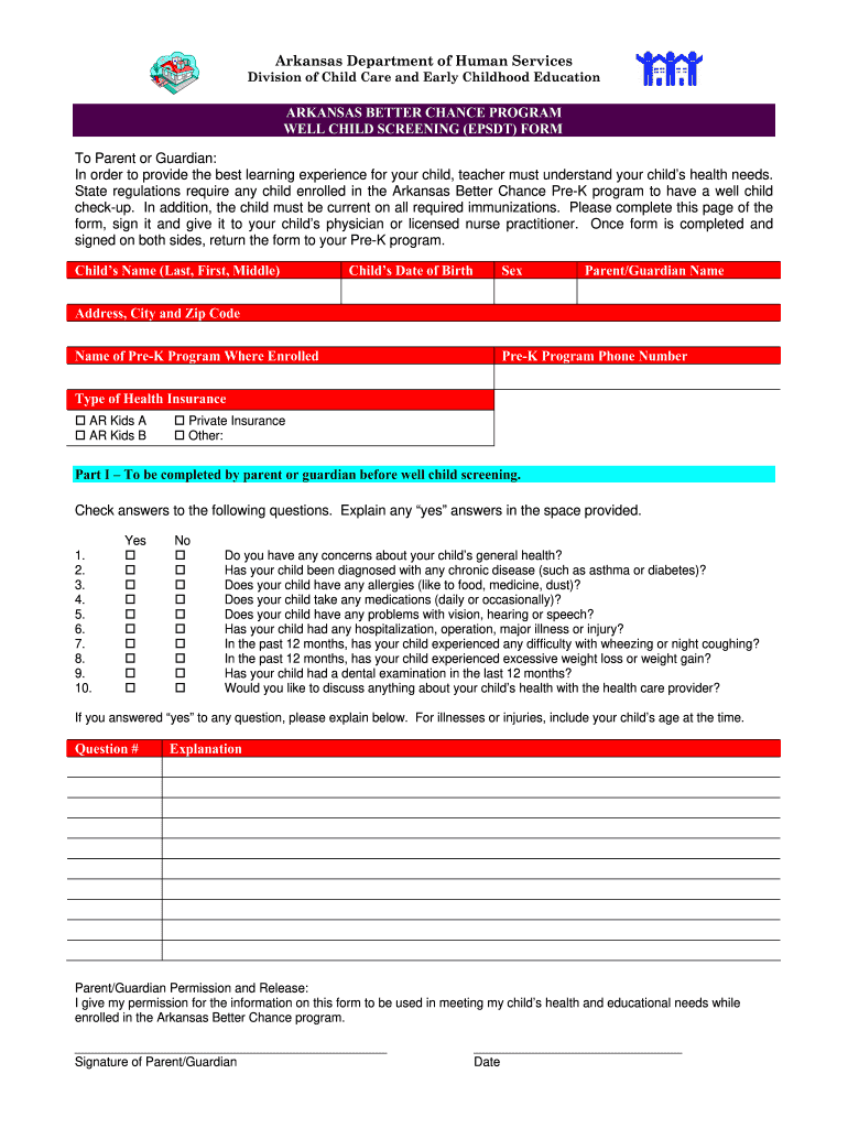 Epsdt Screening from  Form