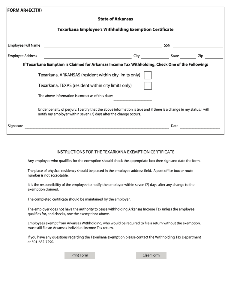 Texas Arkansas Exemption Form