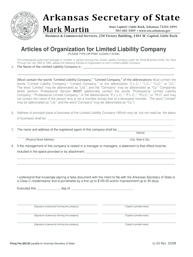  Ll 01 Form Arkansas Secretary of State 2008