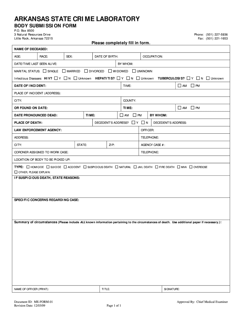  Arkansas Crime Lab Forms 2009