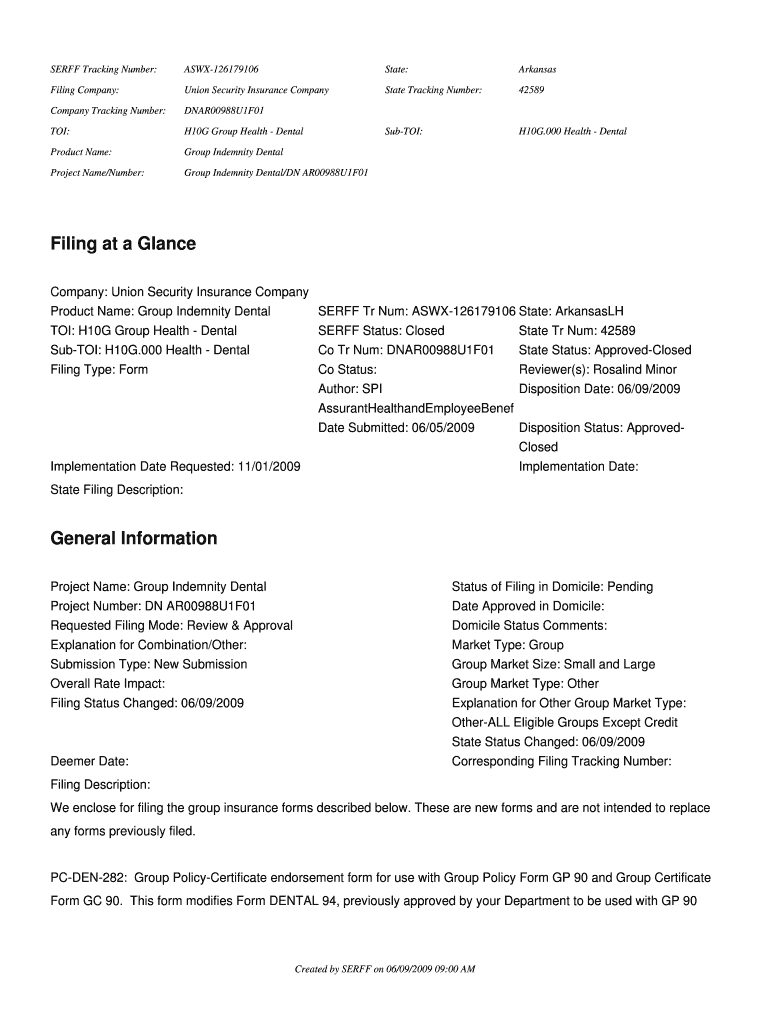 Filing ASWX  126179106  Arkansas Insurance Department  Insurance Arkansas  Form