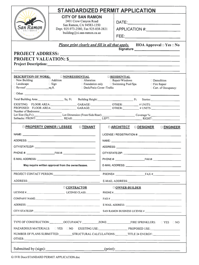 San Ramon Permit Application  Form