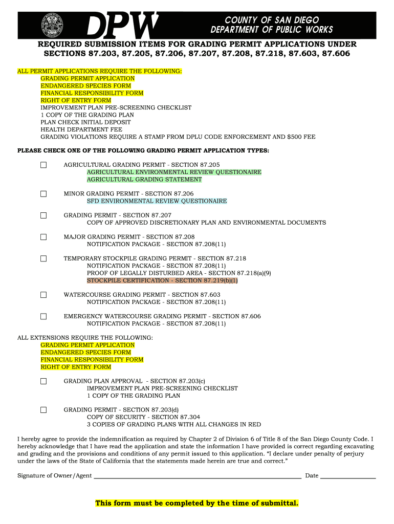 Application Grading Permit  Form