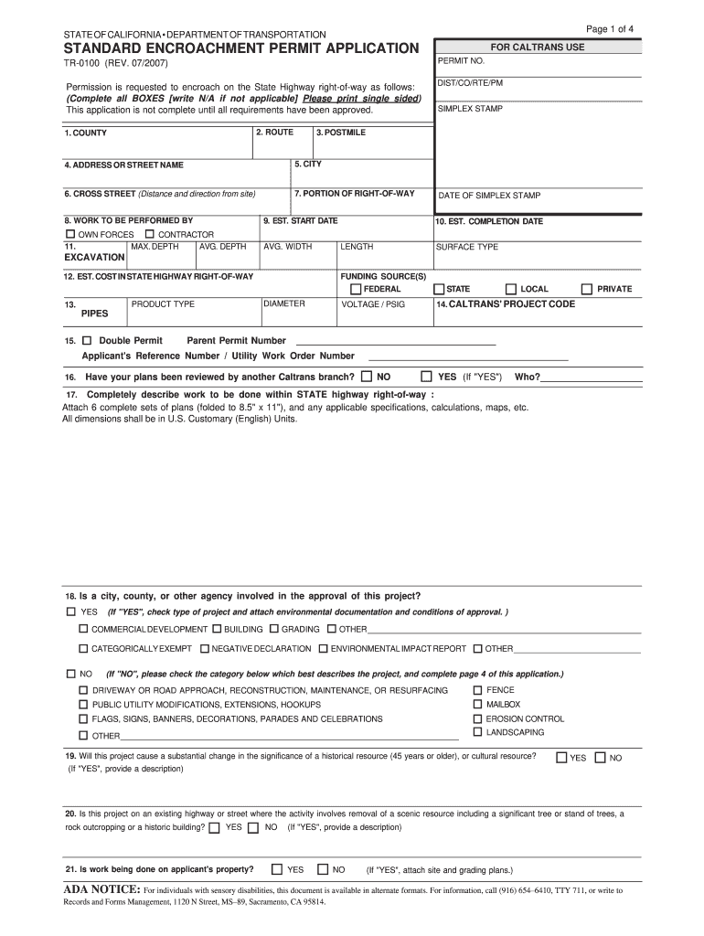  Caltrans Tr 0100 Form 2007