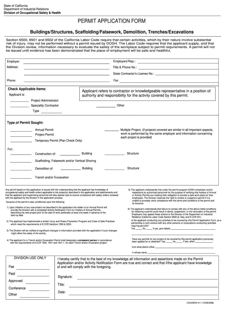 Get and Sign Cal Osha 41 1r 2006-2022 Form