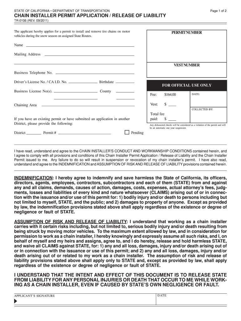 Ca Buisness Permit Snow Chain Installer Form