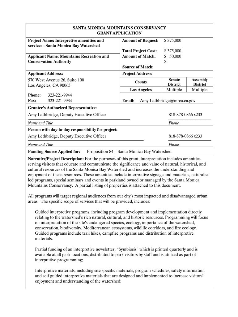 Grant Application Prop 84 Interp Sm Bay Watershed October  Smmc Ca  Form