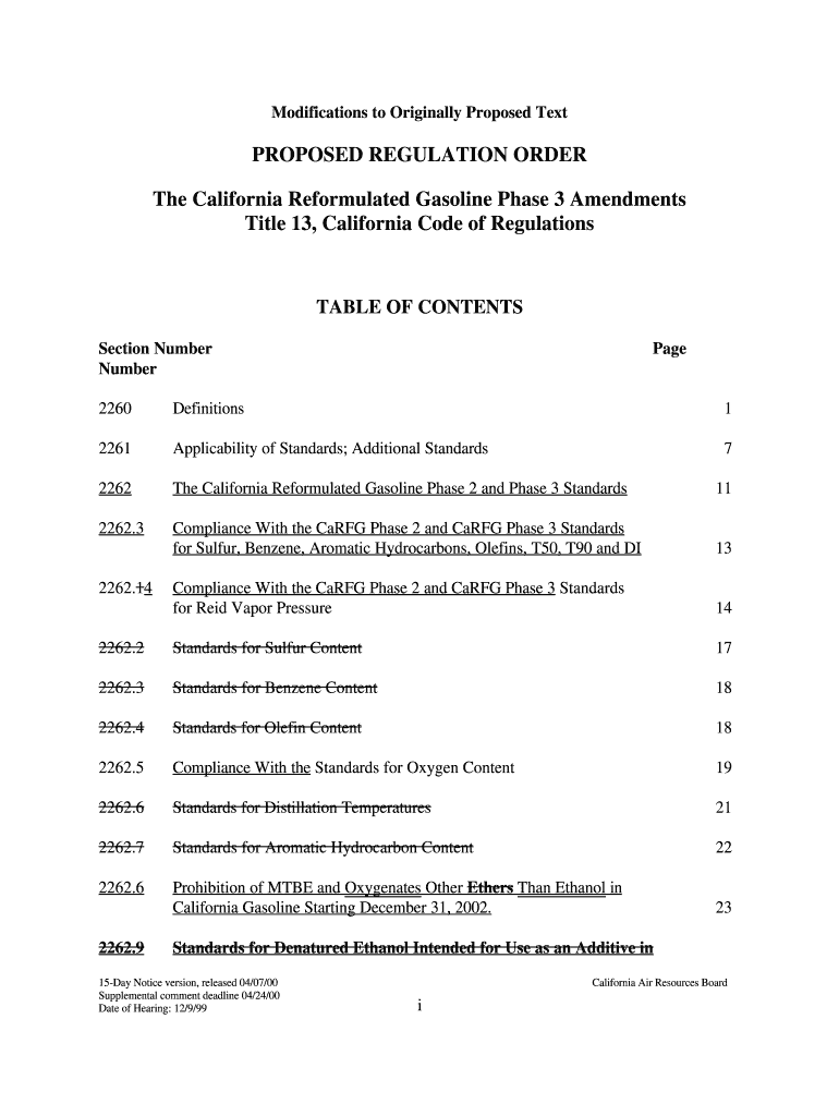 PROPOSED REGULATION ORDER the California Reformulated    Arb Ca