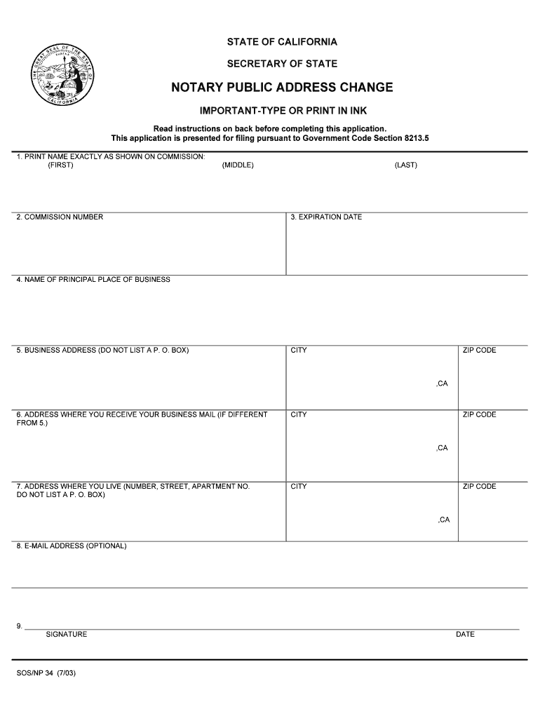 Mail Completed Form by Certified Mail to Secretary of State, Notary    Sos Ca