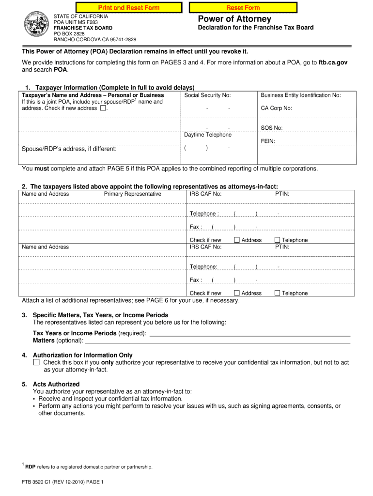  Ftb Power of Attorney Form 2017