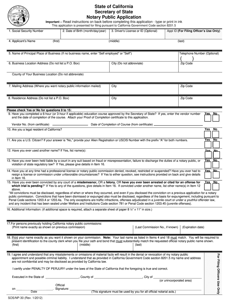  Notary Public Application 2012-2024